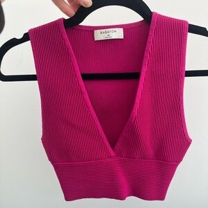 Aritzia Babaton Pink Ribbed Knit Crop Top
